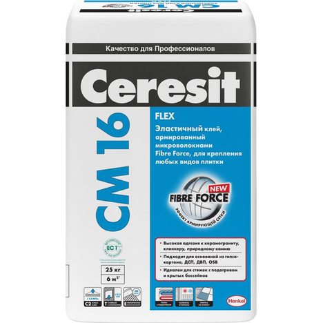 Клей для плитки Ceresit CM 16 Flex 25 кг эластичный