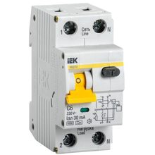 Выключатель автоматический дифференциального тока 2п (1P+N) C 6А 30мА тип A 6кА АВДТ-32 IEK MAD22-5-006-C-30