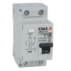 Выключатель автоматический дифференциального тока 2п C 6А 30мА тип AC 4.5кА АВДТ32-22C6-AC УХЛ4 КЭАЗ 318368